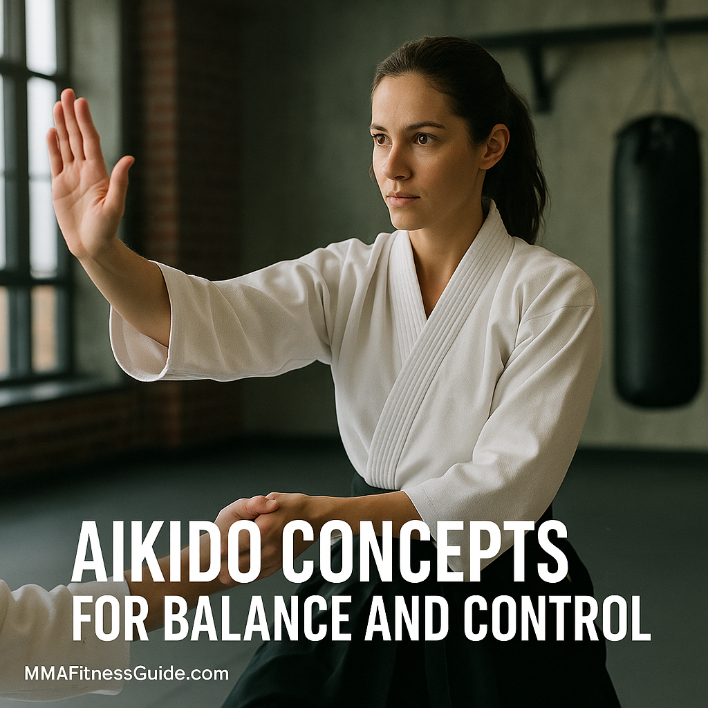 Female martial artist practicing Aikido wrist control and balance techniques in a dojo under soft natural light.