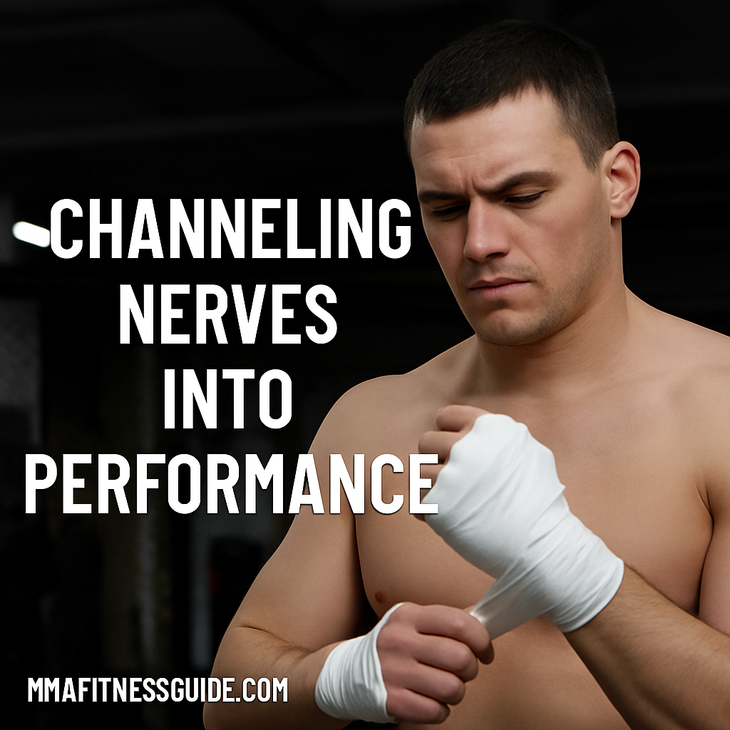 Male MMA fighter wrapping his hands before training, representing how to channel nerves into performance.