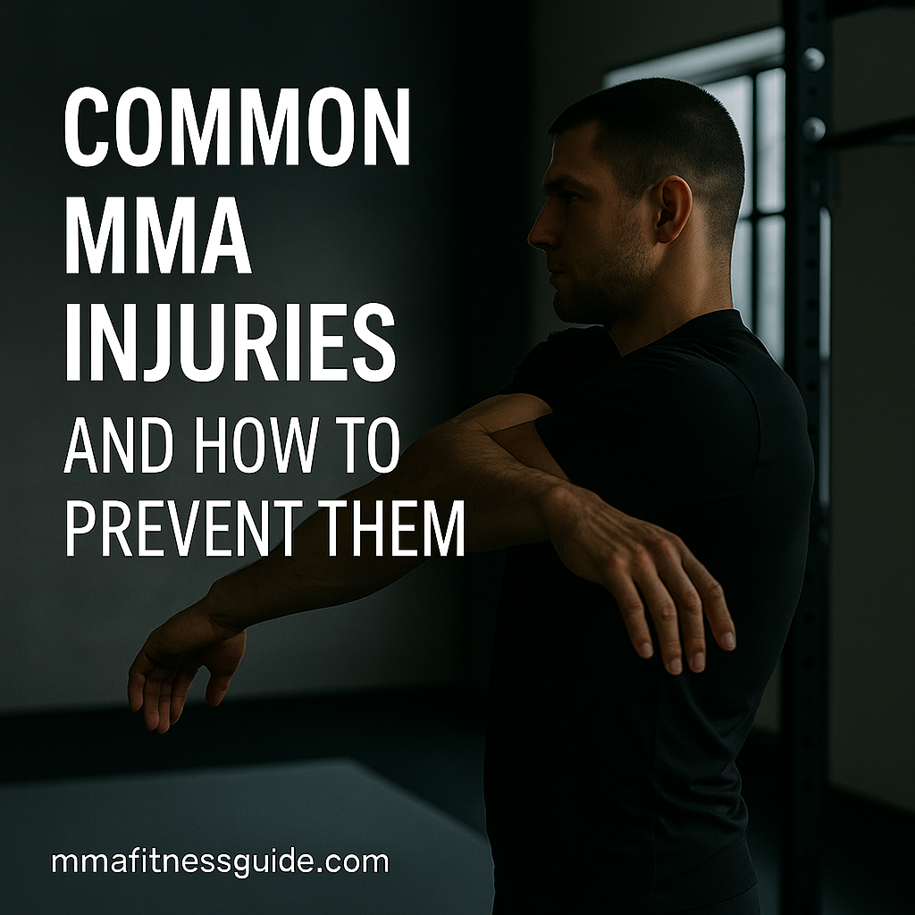 MMA fighter stretching shoulders before training to prevent injuries.