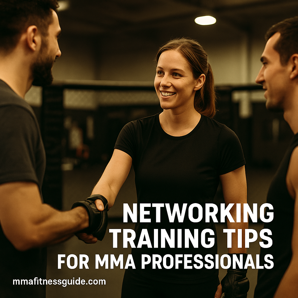 Female MMA coach interacting with other athletes in a gym during a training seminar.