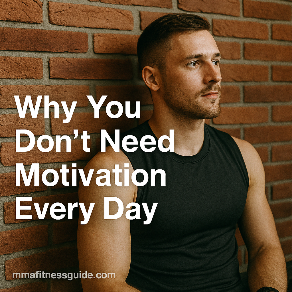 Male MMA athlete sitting on gym mats taking a relaxed rest-day break, with the title “Rest Days: Why They Matter for Progress” displayed.