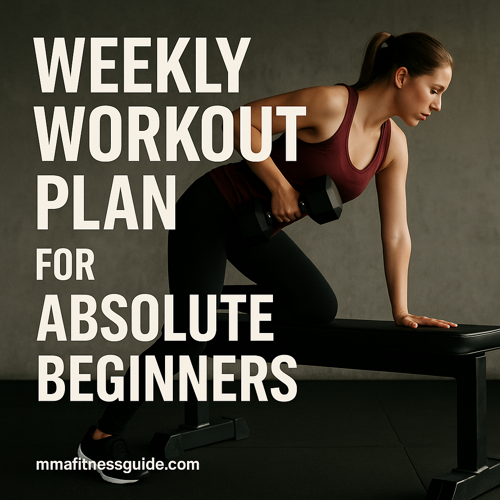 Female beginner MMA athlete doing a light workout and stretching in a gym with motivational focus.