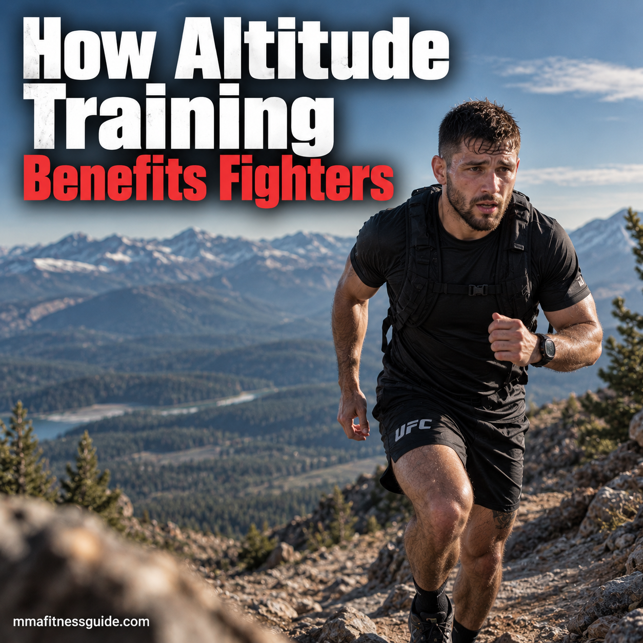 MMA fighter training at high altitude in the mountains to develop conditioning and aerobic endurance.
