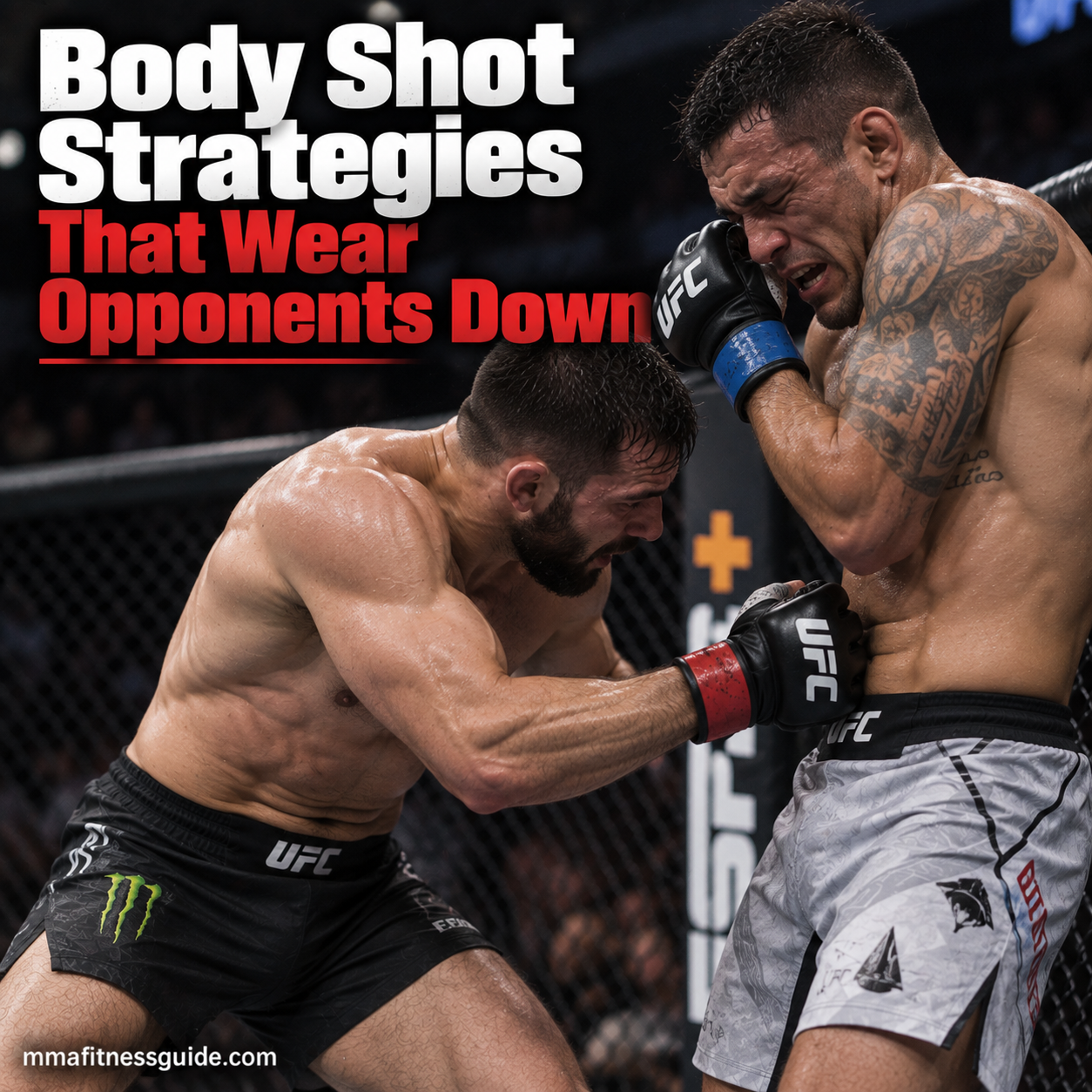 MMA fighter landing a body punch during a close-range striking exchange