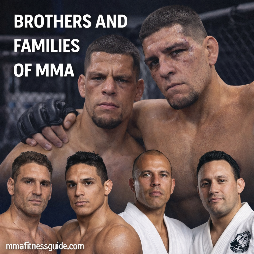 MMA brothers and family members standing together in the cage, representing fighting families and shared legacies in mixed martial arts.