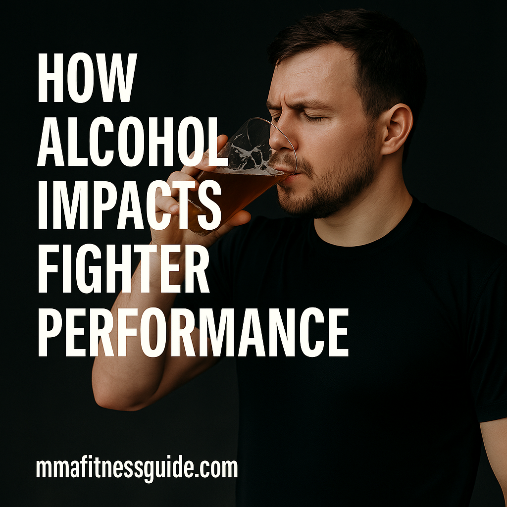 A man drinking a glass of beer against a dark background, used to illustrate how alcohol affects a fighter’s performance and recovery.