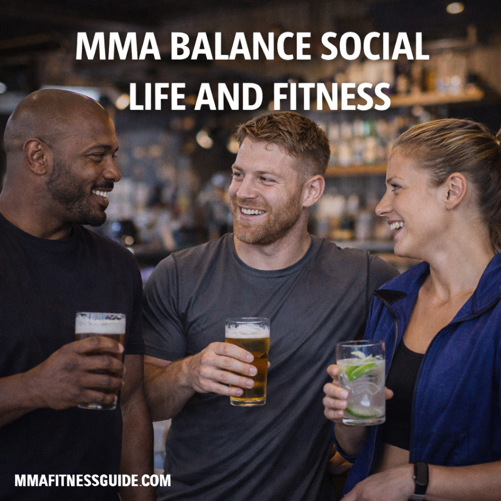 MMA athletes enjoying a social outing while maintaining a healthy fitness-focused lifestyle, representing balance between training and social life.