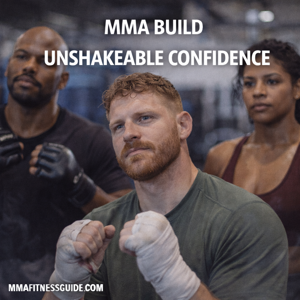 MMA fighters standing confidently in a gym environment, representing mental strength and unshakeable confidence in training.