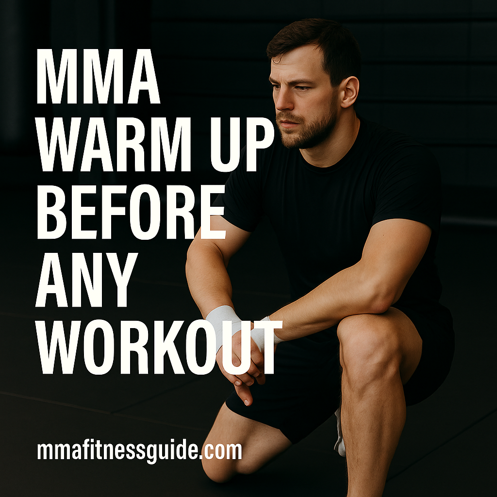 A male athlete stretching on a gym floor to warm up before training, with the article title displayed on the image.