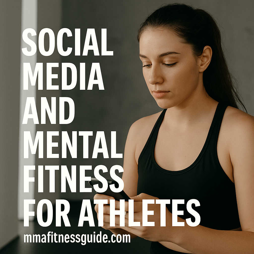 A female athlete in gym clothing looking down at her phone, representing how social media affects mental fitness for athletes.